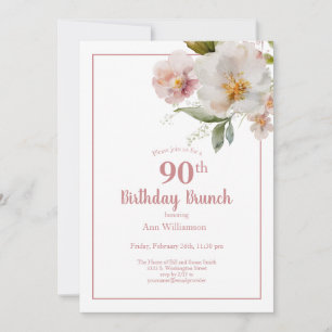 Blush Pink Aquarell Floral 90. Geburtstag Brunch Einladung