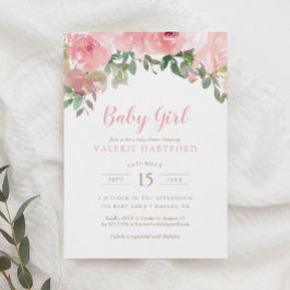 Blush Pink Aquarell Floral Girl Babydusche Invi Einladung