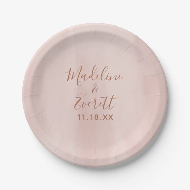 Blush Pink Aquarell & Rose Gold Wedding Monogram Pappteller (Vorderseite)