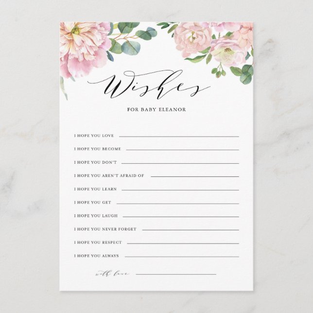 Blush Pink Aquarell Rose Kinderdusche Wünsche Begleitkarte (Vorderseite)