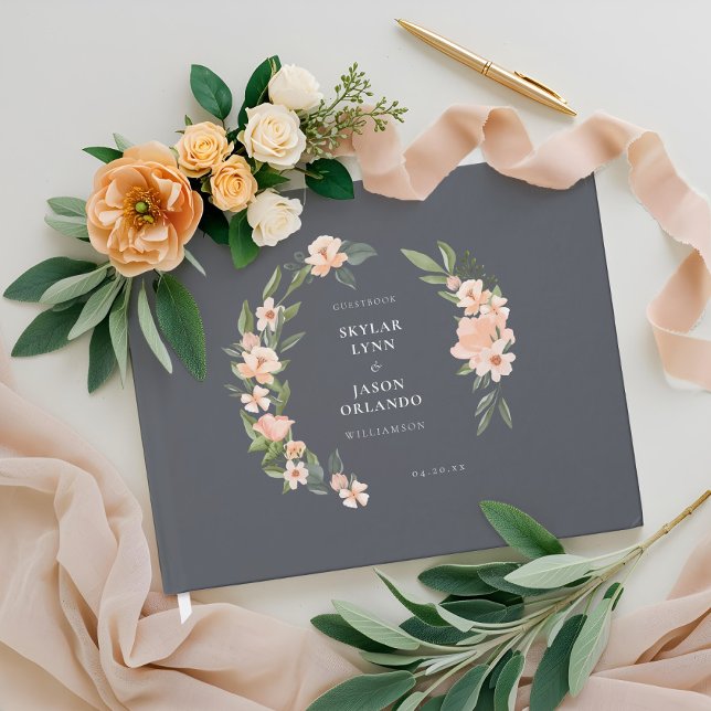 Blush Pink Aquarell Rose und Grünpflanzen Gästebuch (Blush Pink Watercolor Floral Rose & Sage Greenery Guest Book)