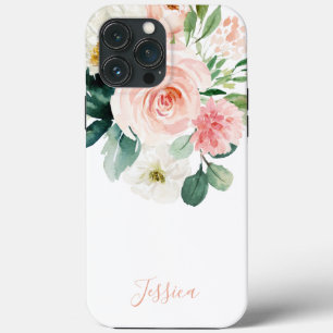 Blush Pink Aquarellblume mit Ihrem Namen Case-Mate iPhone Hülle