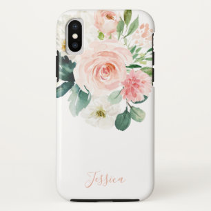 Blush Pink Aquarellblume mit Namen Case-Mate iPhone Hülle