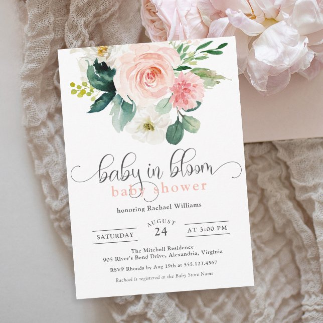Blush Pink Aquarellblütenbaby im Blütendusche Einladung (Available in both printed and instant download digital formats.)