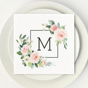 Blush Pink Aquarellblutmonogramm Serviette