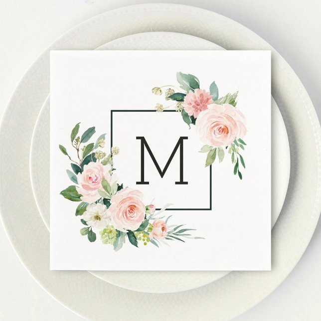 Blush Pink Aquarellblutmonogramm Serviette (Von Creator hochgeladen)