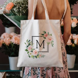 Blush Pink Aquarellblutmonogramm Tragetasche<br><div class="desc">Dieser monogramm Totbeutel ist mit lackierten Aquarellfarben-Blume in Rosa,  Weiß und Grün mit quadratischen Rahmen versehen. Für eine weiter gehende Anpassung dieses Designs klicken Sie bitte auf den Button "Anpassen".</div>