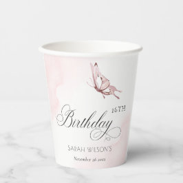 Blush Pink Aquarellbutterfly jedes Alter Geburtsta Pappbecher