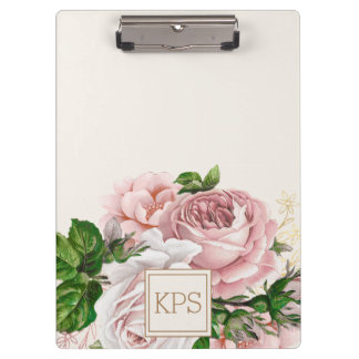 Blush Pink Aquarellcreme Monogramm Klemmbrett