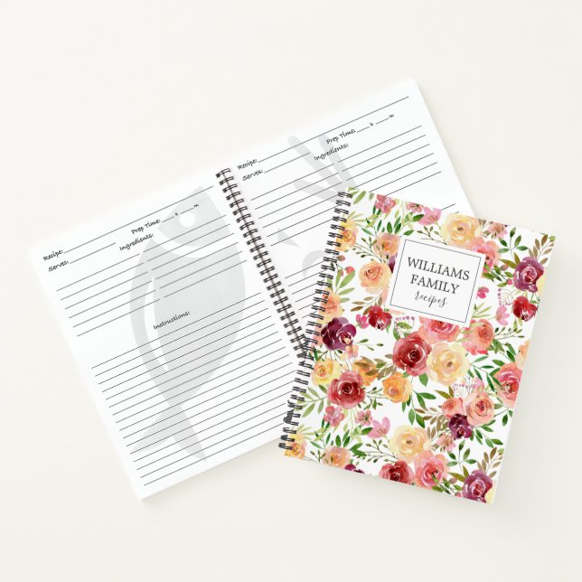Blush Pink Aquarellfarbe Floral Boho Custom Family Notizbuch (Innenseite)
