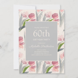 Blush Pink Aquarellfarben Blume Tulips 60. Geburts Einladung
