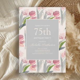 Blush Pink Aquarellfarben Blume Tulips 75. Geburts Einladung