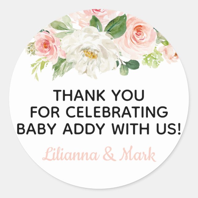 Blush Pink Aquarellfarben Floral Gefallen Sticker (Vorderseite)