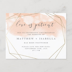 Blush Pink Aquarellfarben Postponement Liebe Patie Einladungspostkarte