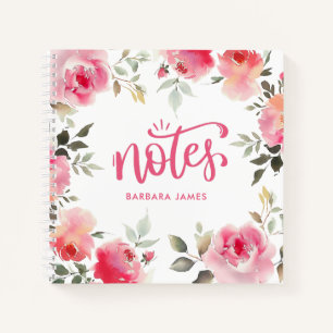 Blush Pink Aquarellfarben Rose Peonys Personalisie Notizbuch