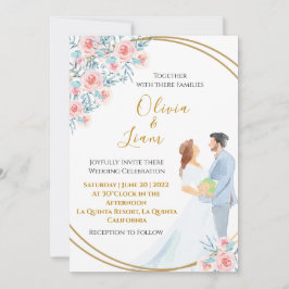 Blush Pink Aquarellpaare und Rose Hochzeit Einladung