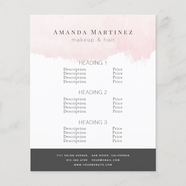 Blush Pink Aquarellsalon Makeup Artist Flyer (Vorne)