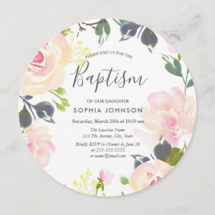 Blush Pink Aquarelltaufe Taufe der Blumen Christen Einladung