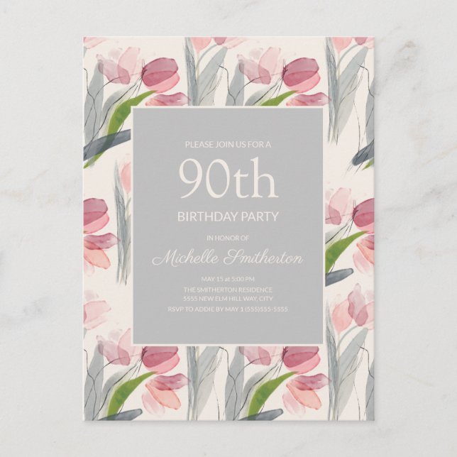 Blush Pink Aquarelltulpen Creme White 90. Postkarte (Vorderseite)