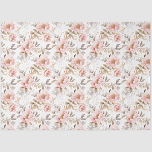 Blush Pink Asian Floral Rose Seidenpapier (Vorderseite)