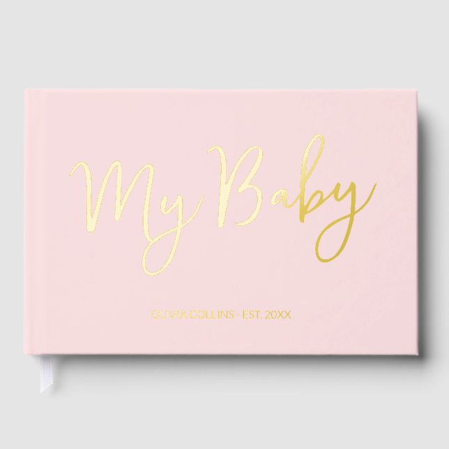 Blush Pink Baby Book Gold Foe Keepake für Mutter Gästebuch (Vorderseite)