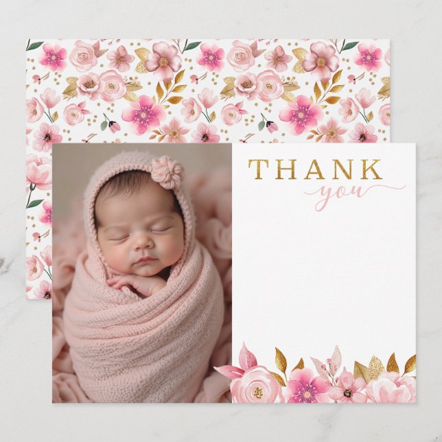 Blush Pink Baby Dusche Foto Danke Karte (Vorne/Hinten)