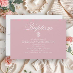 Blush Pink Baby Girl Cross Taufe Einladung