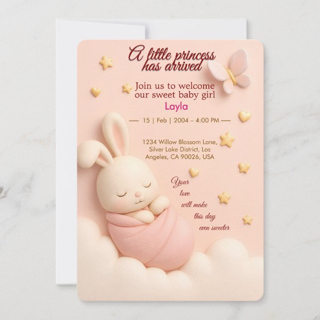 Blush Pink Baby Girl Dusche laden ein Einladung (Vorderseite)