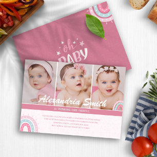 Blush Pink Baby Girl Onederful 1. Geburtstag Foto Einladung
