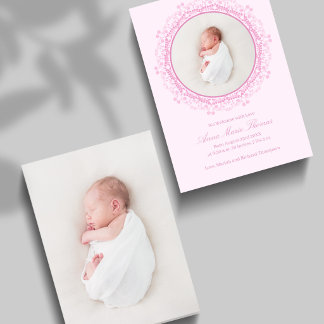 Blush Pink Baby Photo Floral Birth Announcement
