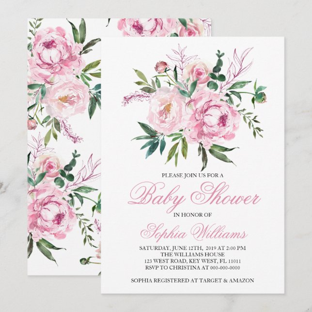 Blush Pink Baby Shower Invitation (Devant / Derrière)