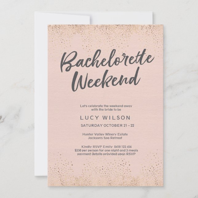 Blush Pink Bachelorette Wochenende Einladung (Vorderseite)