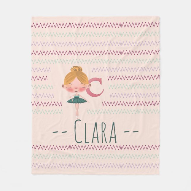 Blush Pink Ballerina Monogram C Name Fleecedecke (Vorderseite)