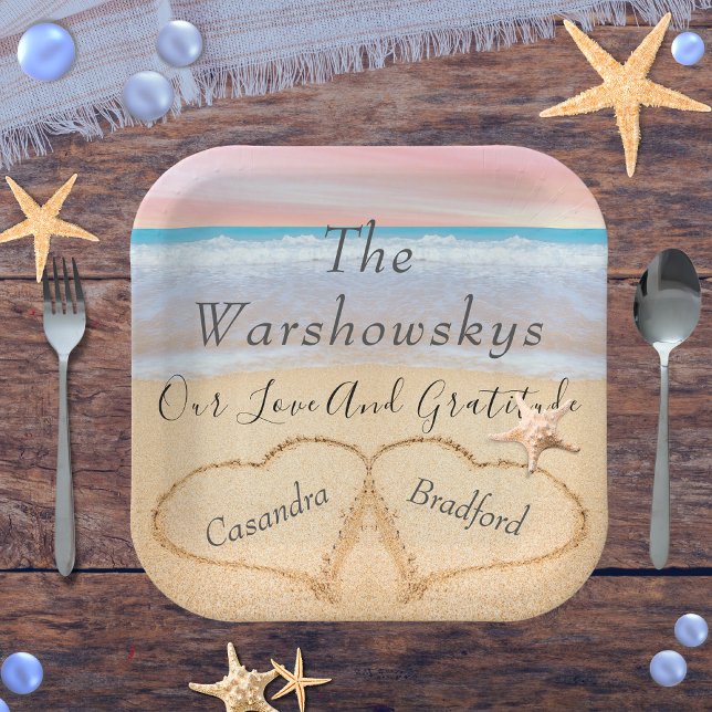 Blush Pink Beach Hochzeit 2 Herz Sand Hochzeit Pappteller (Von Creator hochgeladen)