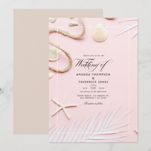 Blush Pink Beach Hochzeitseinladung Einladung (Vorne/Hinten)