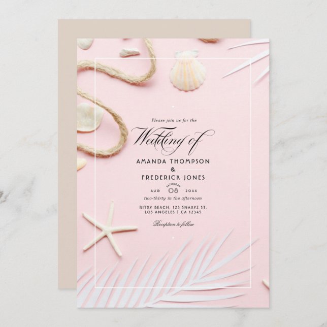 Blush Pink Beach Wedding Invitation (Devant / Derrière)