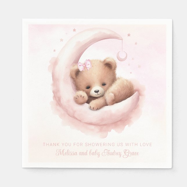 Blush Pink Bear Girl Babydusche Serviette (Add your text to personalize. )