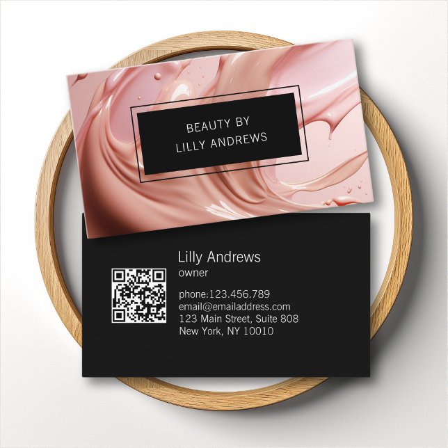 Blush Pink Beauty Salon QR Code Visitenkarte (Blush Pink Beauty Salon QR Code Business Card)