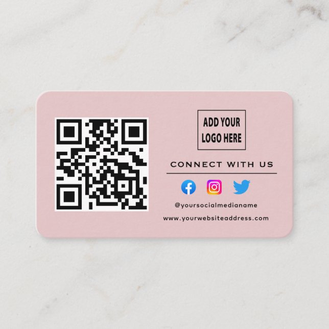 Blush Pink befolgen Sie die Prüfung, um mit dem QR Visitenkarte (Vorderseite)