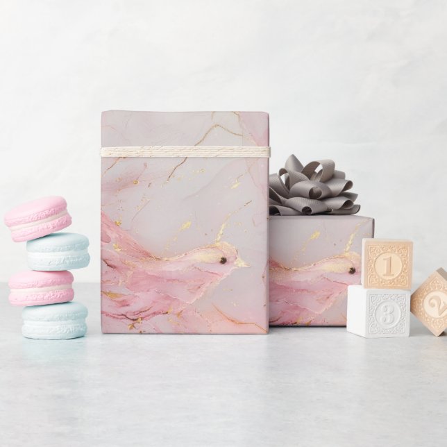 Blush Pink Birds Baby Dusche Geschenkpapier (Babyparty)