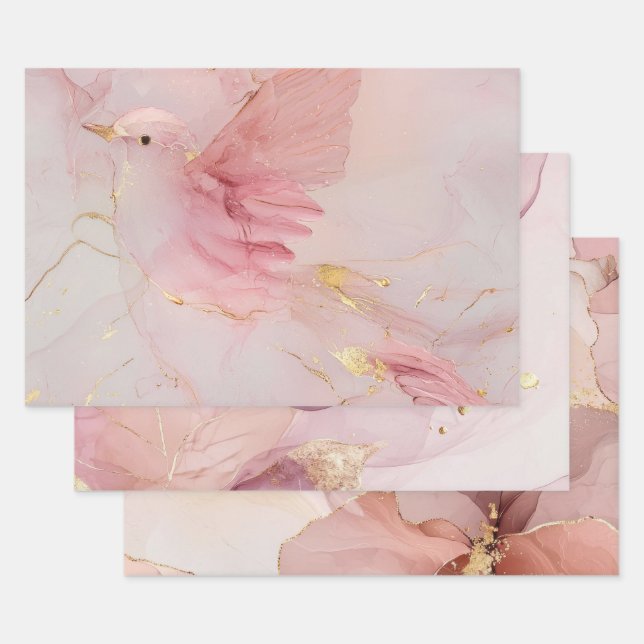 Blush Pink Birds Baby Dusche Geschenkpapier Set (Set)
