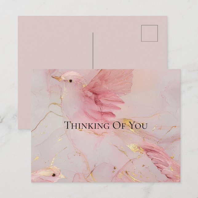 Blush Pink Birds Baby Dusche Postkarte (Vorne/Hinten)