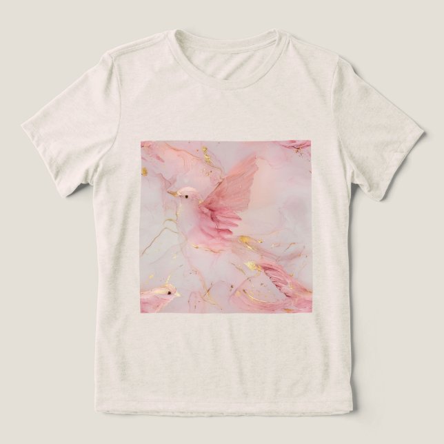 Blush Pink Birds Baby Dusche Tri-Blend Shirt (Design Vorderseite)