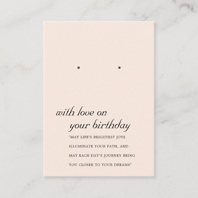 BLUSH PINK BIRTHAY FRIEND EARRING DISPLAY CARD PLATZKARTE (Vorderseite)