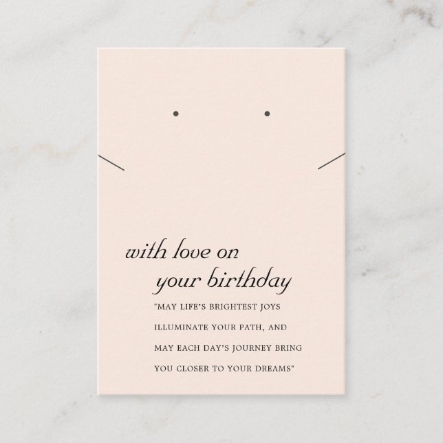 BLUSH PINK BIRTHDAY GIFT NECKLACE EARRING CARD PLATZKARTE (Vorderseite)