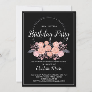 Blush Pink Black Birthday Party Einladung