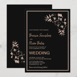 Blush Pink Black Floral Wedding Einladung