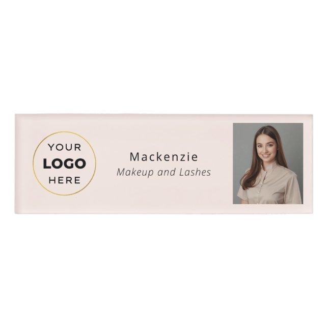 Blush Pink Black Makeup Salon Logo Namenschild (Vorderseite)