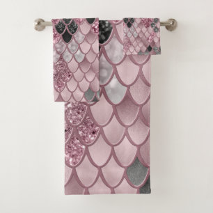 Blush Pink Black Mermaid Scales Glam #2 #art Badhandtuch Set