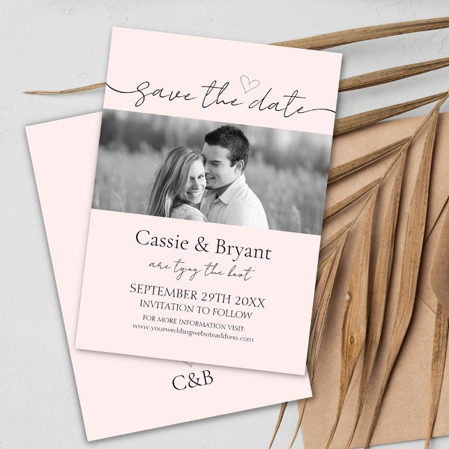 Blush Pink & Black Modern Script Save the Date (Modern Blush Pink Save the Date Announcements for Wedding or Vow Renewal)